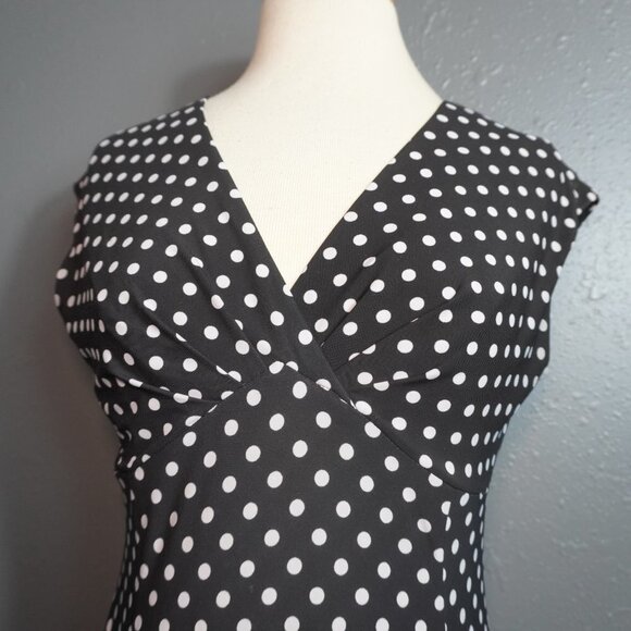 Chaps Womens Black White Polka Dot Midi Short Sleeve V Neck Dress Size Small - Picture 3 of 7